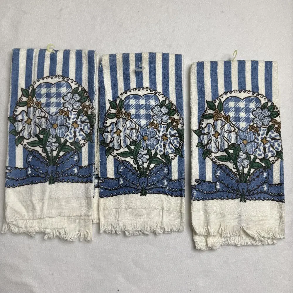 Woolworth Vintage Blue Floral Kitchen Towels Set Of 3 Cotton Country